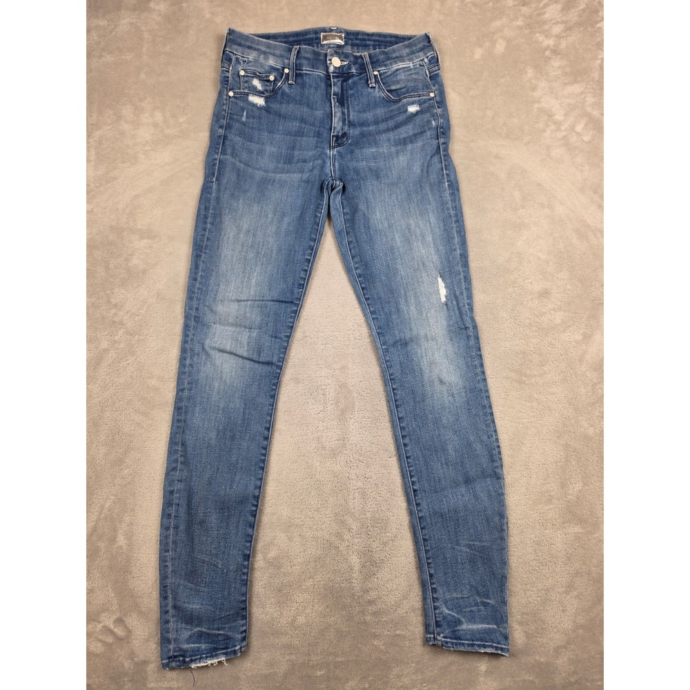 Mother The Looker Jeans Womens 27 Blue Graffiti Girl Distressed Skinny Denim